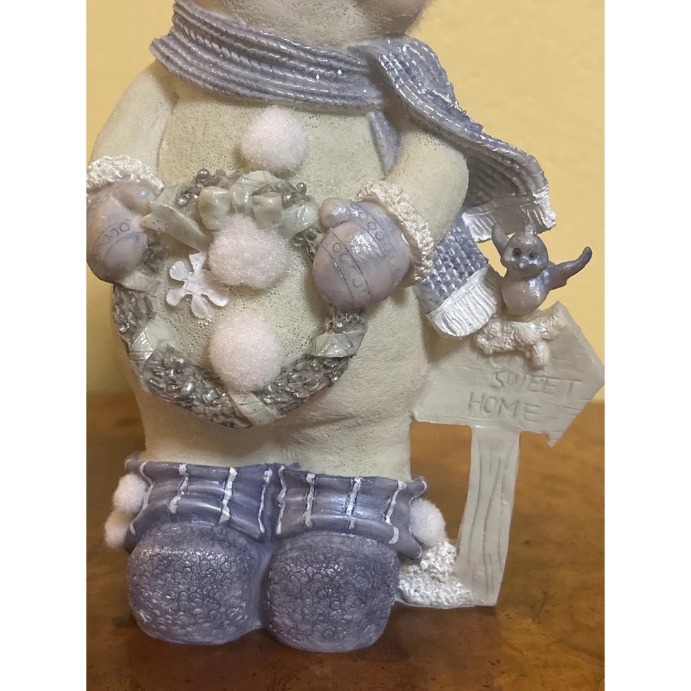 Blue Resin Snowgirl Figurine Winter Holiday Decor Sweet Home Wreath 8 Inch